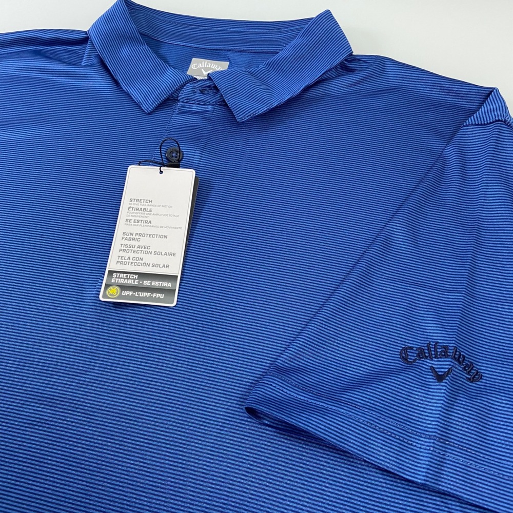 Callaway Mens XXL Blue Opti-Dri Striped Short Sleeve Polo Shirt New Stretch UPF